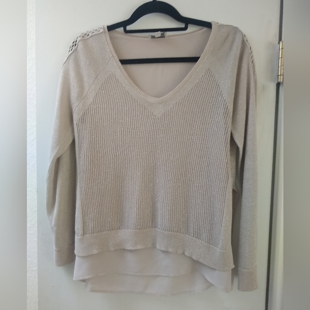 Lucky Brand Women's Platinum Silvery Sparkle Layered Sweater Small